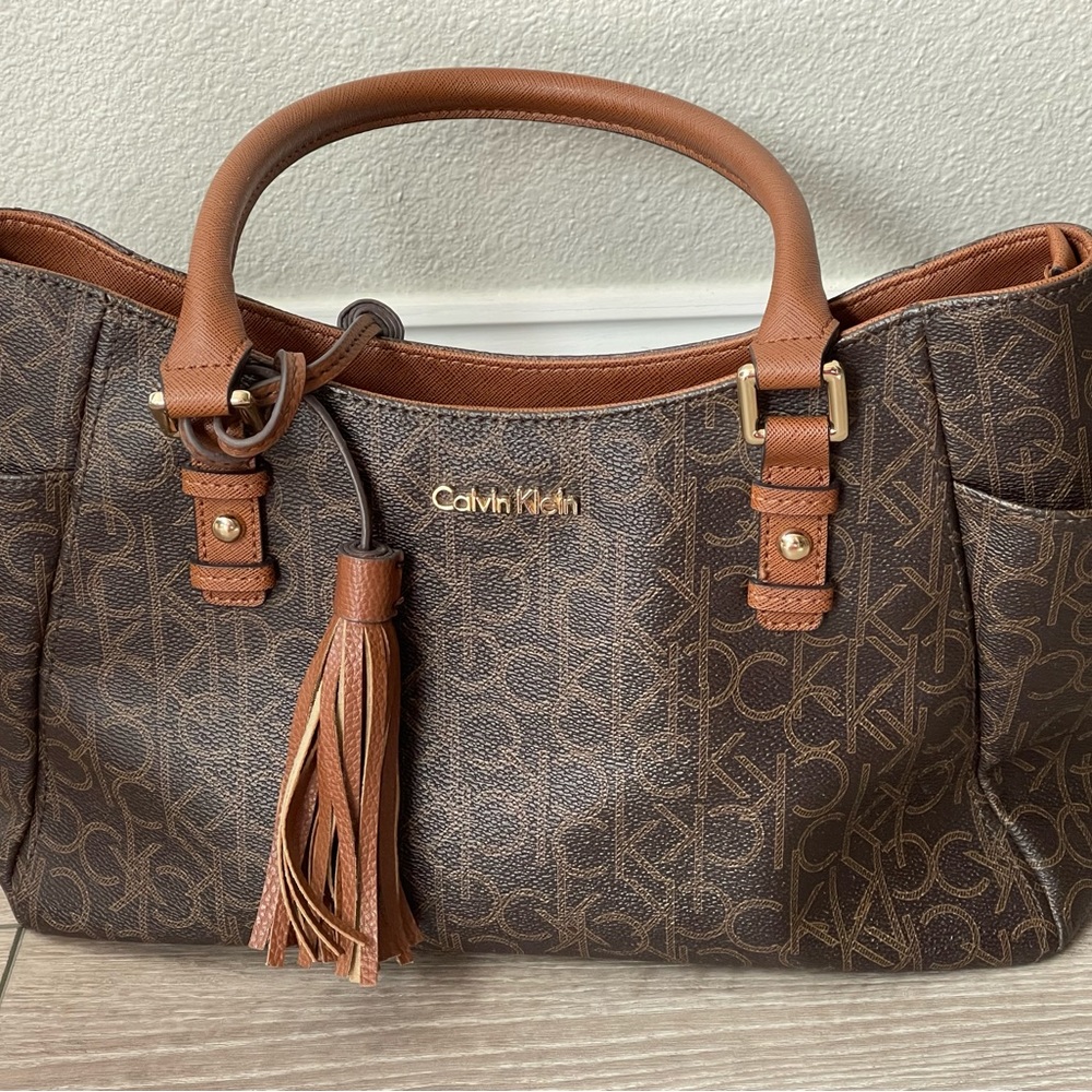 Calvin Klein Monogram Bag With Tassel EUC